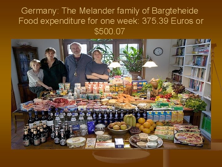 Germany: The Melander family of Bargteheide Food expenditure for one week: 375. 39 Euros