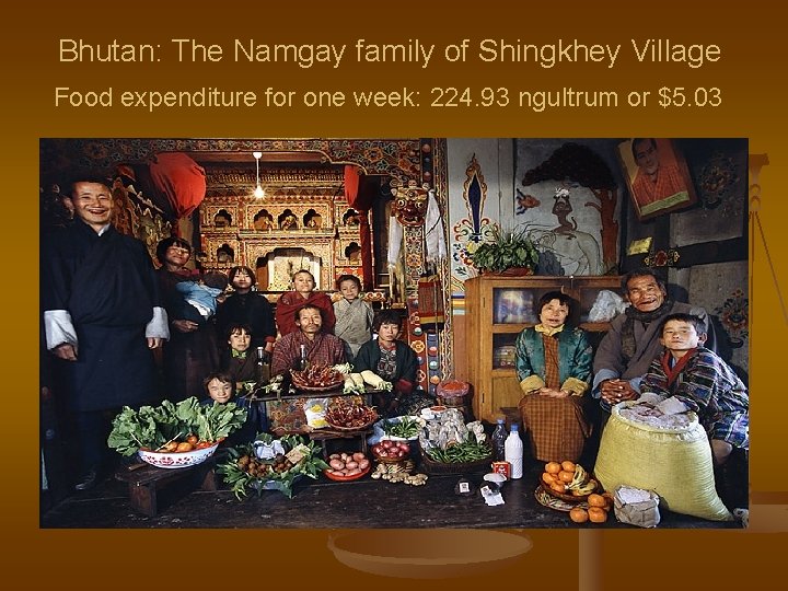 Bhutan: The Namgay family of Shingkhey Village Food expenditure for one week: 224. 93