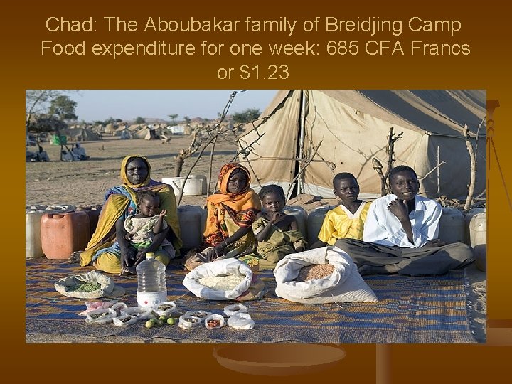 Chad: The Aboubakar family of Breidjing Camp Food expenditure for one week: 685 CFA
