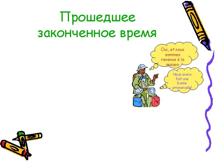 Прошедшее законченное время Oui, et nous sommes revenus à la maison Nous avons fait