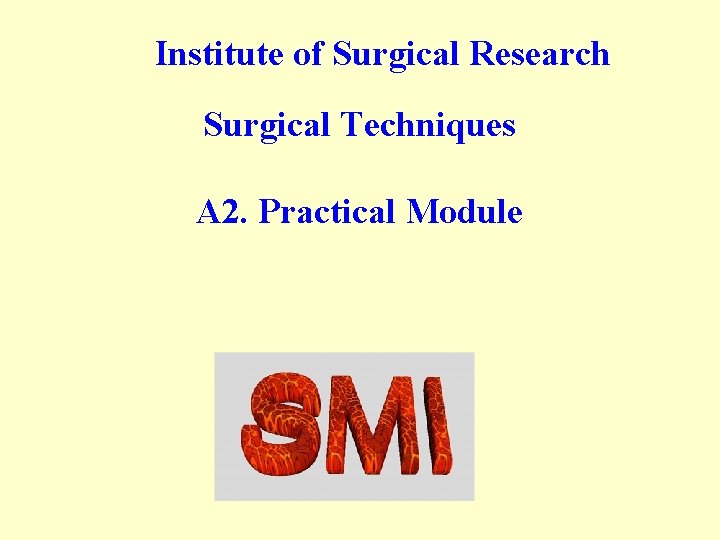 Institute of Surgical Research Surgical Techniques A 2. Practical Module Institute of Surgical Research Surgical Techniques A 2. Practical Module