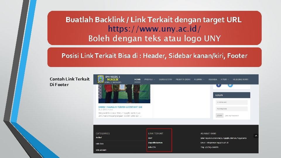 Buatlah Backlink / Link Terkait dengan target URL https: //www. uny. ac. id/ Boleh