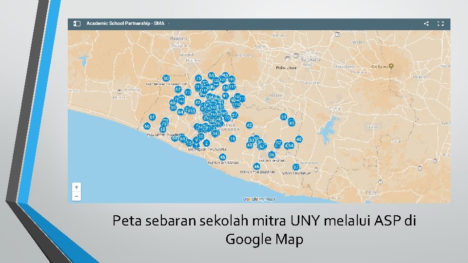 Peta sebaran sekolah mitra UNY melalui ASP di Google Map 