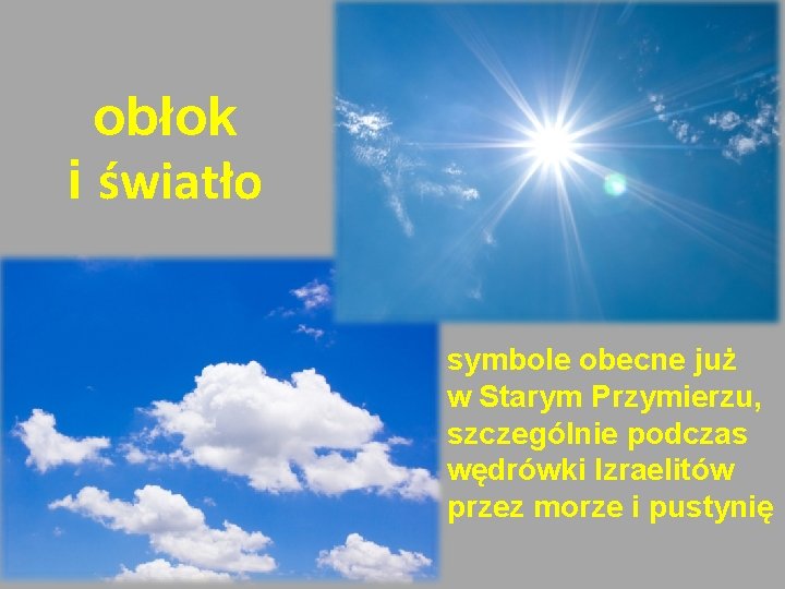 obłok i światło symbole obecne już w Starym Przymierzu, szczególnie podczas wędrówki Izraelitów przez