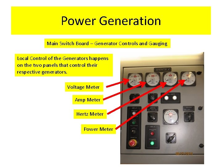 Power Generation Main Switch Board – Generator Controls and Gauging Local Control of the