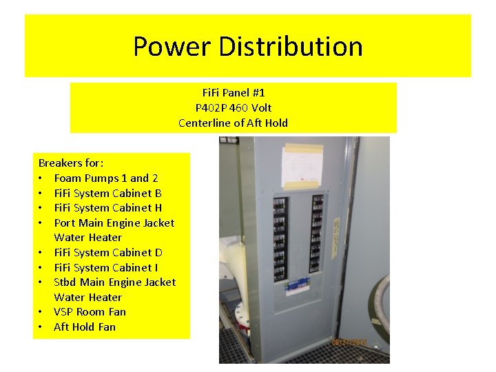 Power Distribution Fi. Fi Panel #1 P 402 P 460 Volt Centerline of Aft