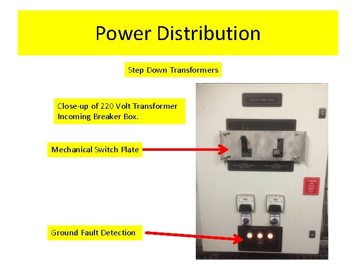 Power Distribution Step Down Transformers Close-up of 220 Volt Transformer Incoming Breaker Box. Mechanical