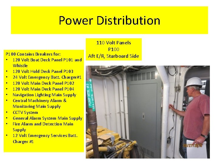 Power Distribution P 100 Contains Breakers for: • 120 Volt Boat Deck Panel P