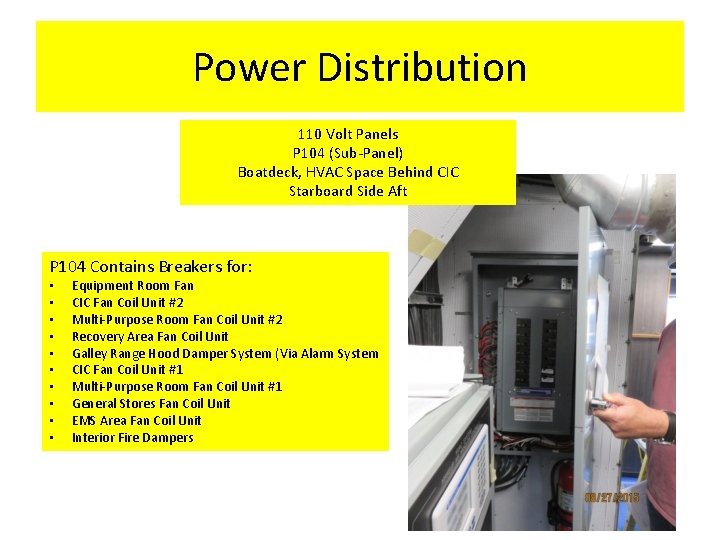 Power Distribution 110 Volt Panels P 104 (Sub-Panel) Boatdeck, HVAC Space Behind CIC Starboard