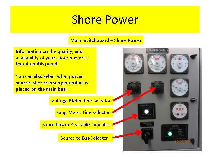 Shore Power Main Switchboard – Shore Power Information on the quality, and availability of