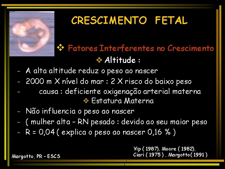 CRESCIMENTO FETAL v Fatores Interferentes no Crescimento v Altitude : - A alta altitude