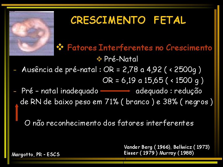 CRESCIMENTO FETAL v Fatores Interferentes no Crescimento v Pré-Natal - Ausência de pré-natal :