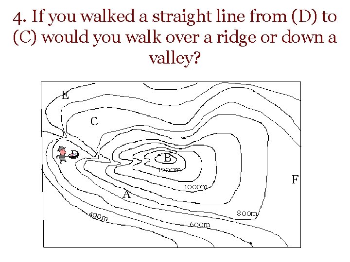 4. If you walked a straight line from (D) to (C) would you walk