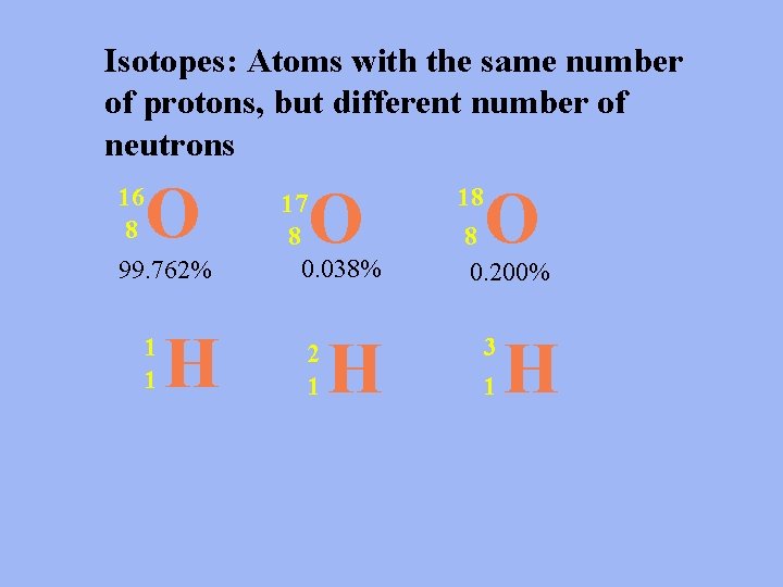 Isotopes: Atoms with the same number of protons, but different number of neutrons O