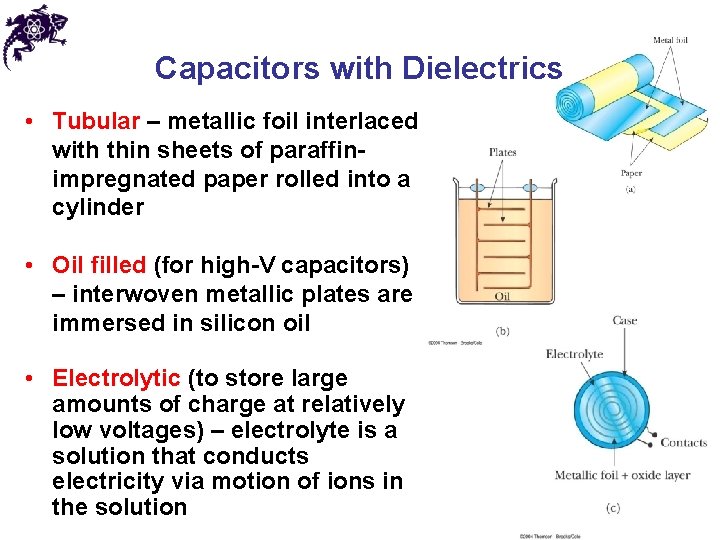 Capacitors with Dielectrics • Tubular – metallic foil interlaced with thin sheets of paraffinimpregnated