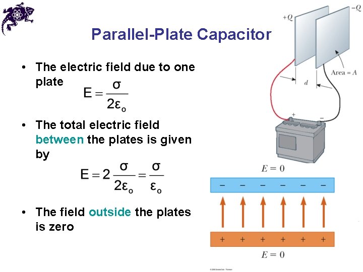 Parallel-Plate Capacitor • The electric field due to one plate • The total electric