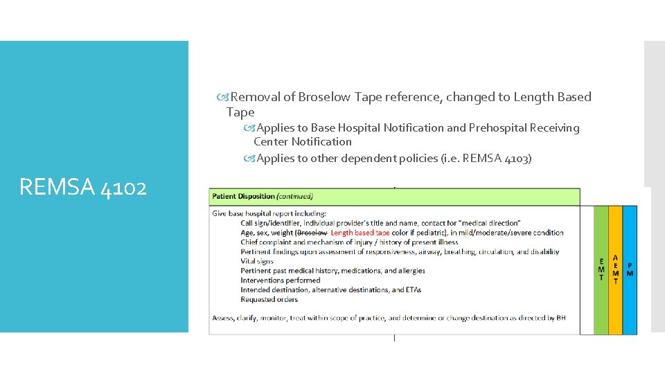  Removal of Broselow Tape reference, changed to Length Based Tape Applies to Base