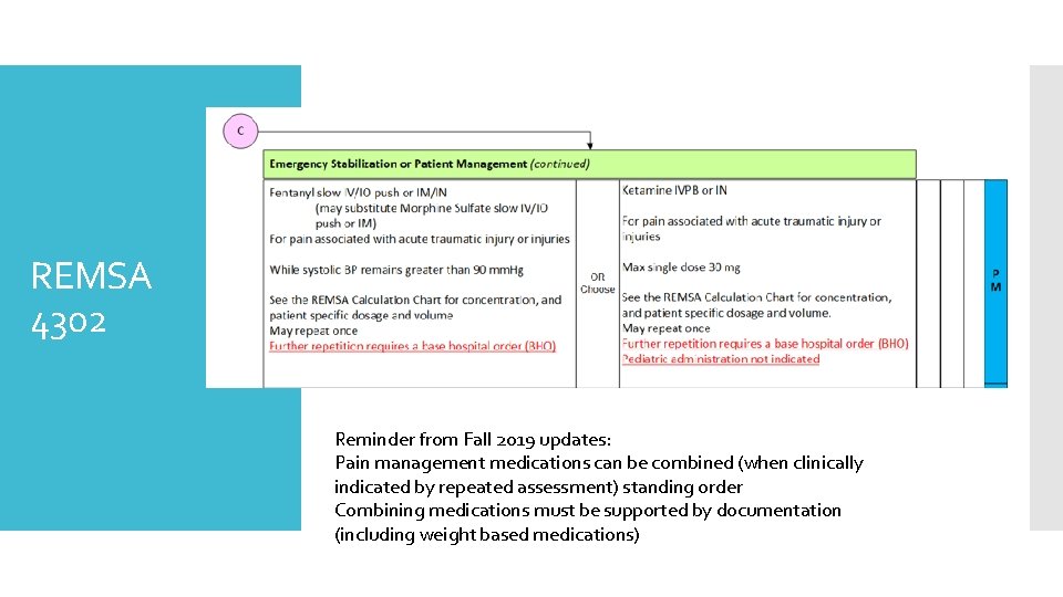 REMSA 4302 Reminder from Fall 2019 updates: Pain management medications can be combined (when