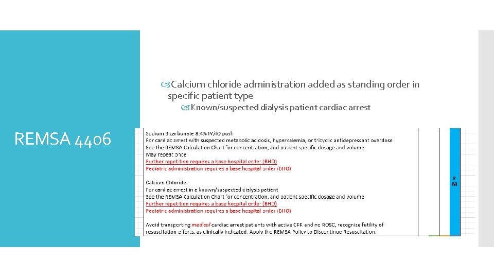  Calcium chloride administration added as standing order in specific patient type Known/suspected dialysis