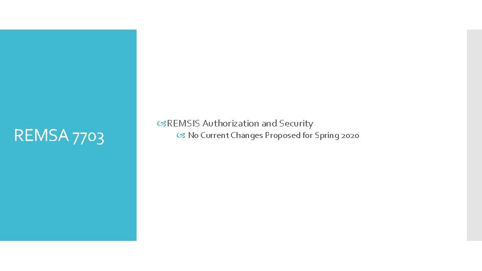 REMSA 7703 REMSIS Authorization and Security No Current Changes Proposed for Spring 2020 