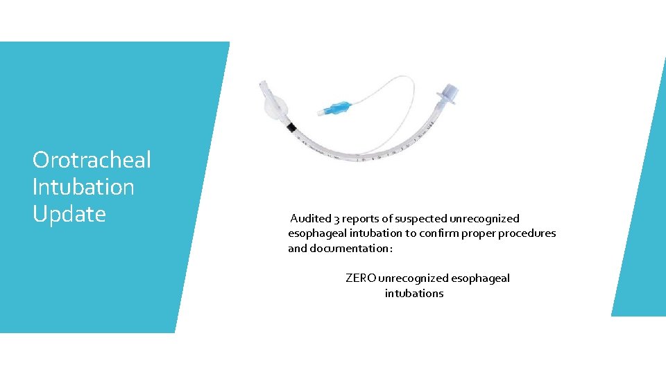 Orotracheal Intubation Update Audited 3 reports of suspected unrecognized esophageal intubation to confirm proper