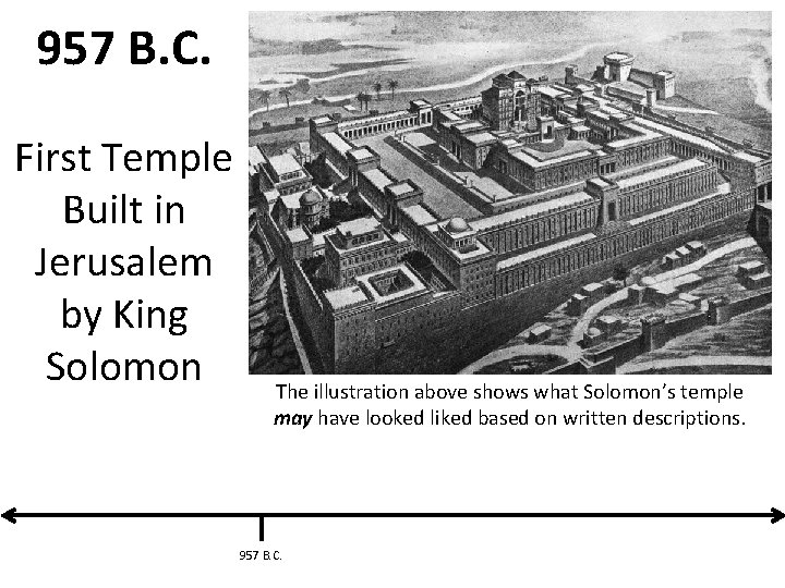 957 B. C. First Temple Built in Jerusalem by King Solomon The illustration above