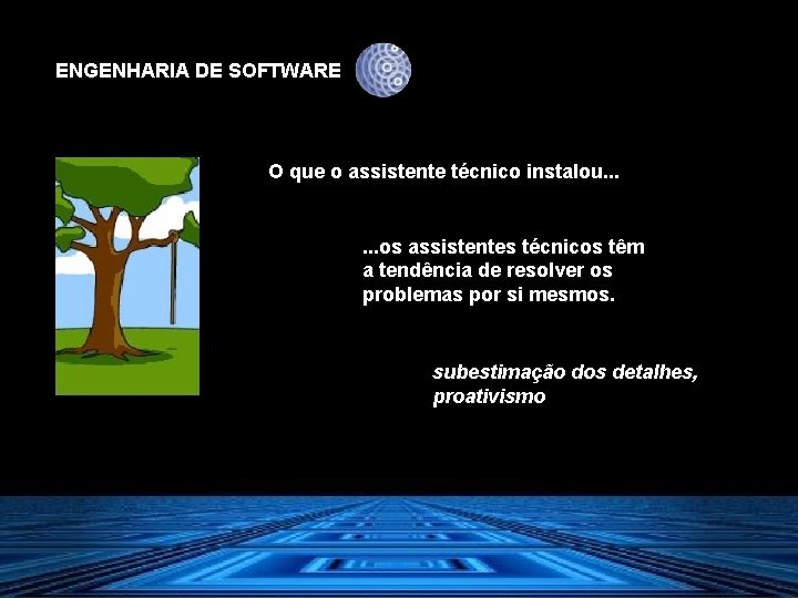 ENGENHARIA DE SOFTWARE O que o assistente técnico instalou. . . os assistentes técnicos