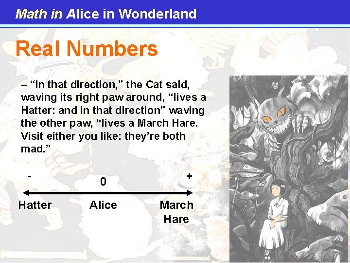 Math in Alice in Wonderland Real Numbers – “In that direction, ” the Cat