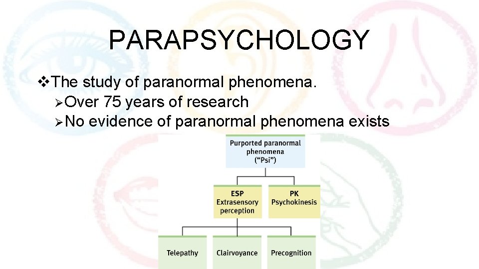 PARAPSYCHOLOGY v. The study of paranormal phenomena. ØOver 75 years of research ØNo evidence