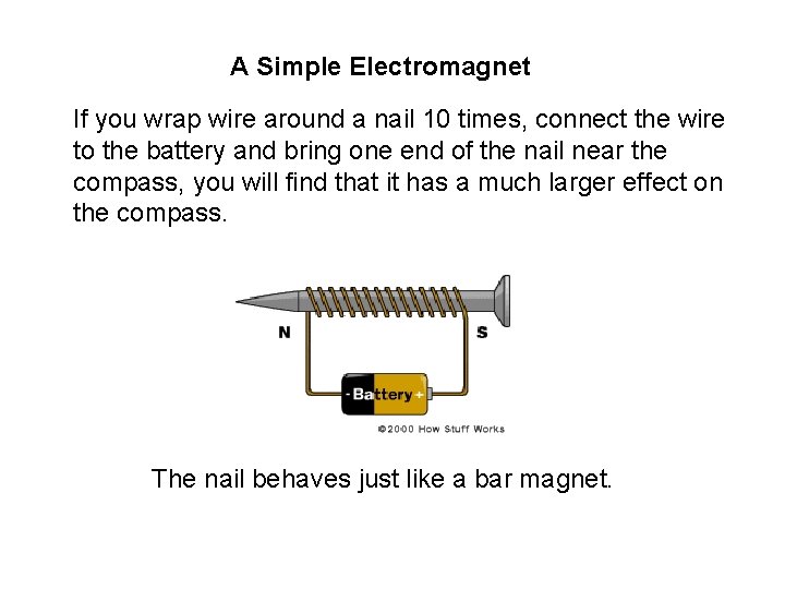 A Simple Electromagnet If you wrap wire around a nail 10 times, connect the