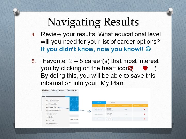 Navigating Results 4. Review your results. What educational level will you need for your Navigating Results 4. Review your results. What educational level will you need for your