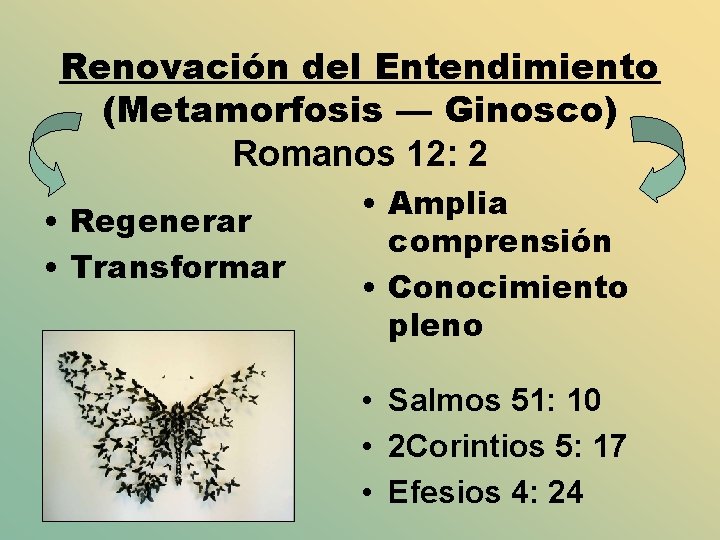 Renovación del Entendimiento (Metamorfosis — Ginosco) Romanos 12: 2 • Regenerar • Transformar •