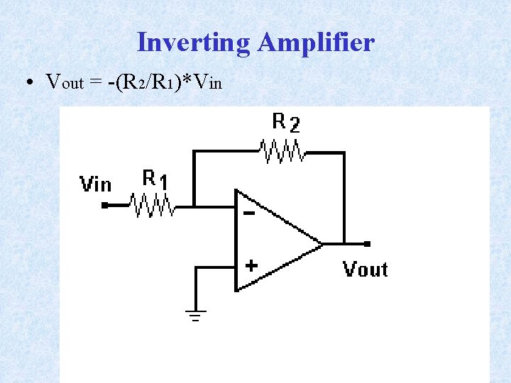 Inverting Amplifier • Vout = -(R 2/R 1)*Vin 