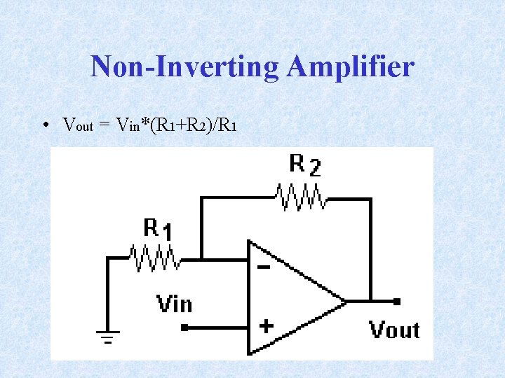 Non-Inverting Amplifier • Vout = Vin*(R 1+R 2)/R 1 