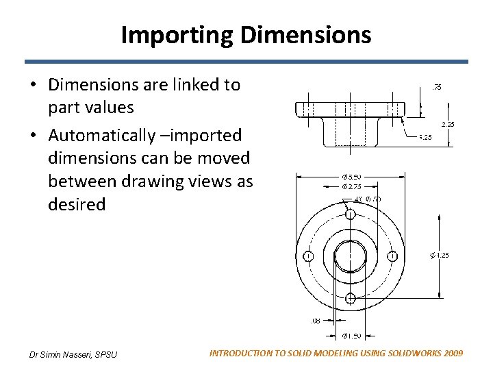 Importing Dimensions • Dimensions are linked to part values • Automatically –imported dimensions can