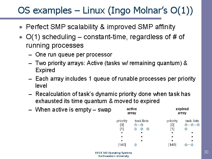 OS examples – Linux (Ingo Molnar’s O(1)) Perfect SMP scalability & improved SMP affinity