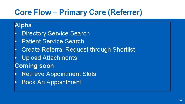 Core Flow – Primary Care (Referrer) Alpha • Directory Service Search • Patient Service