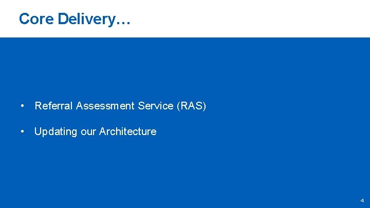 Core Delivery… • Referral Assessment Service (RAS) • Updating our Architecture 4 
