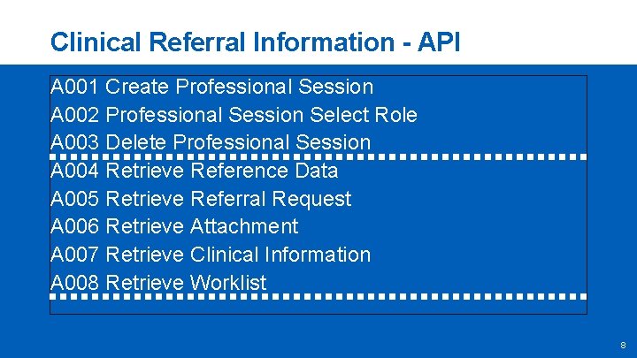 Clinical Referral Information - API A 001 Create Professional Session A 002 Professional Session