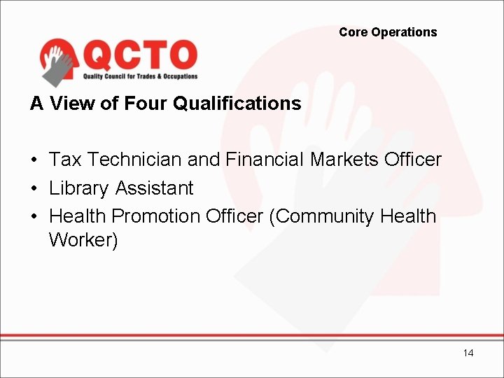 Core Operations A View of Four Qualifications • Tax Technician and Financial Markets Officer