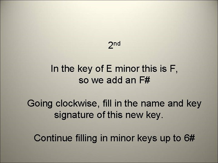 2 nd In the key of E minor this is F, so we add