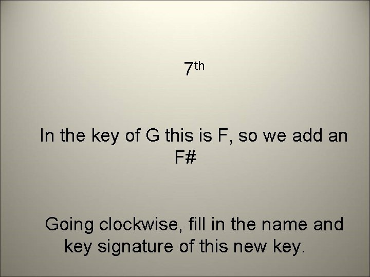 7 th In the key of G this is F, so we add an