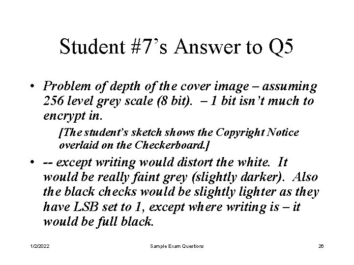 Student #7’s Answer to Q 5 • Problem of depth of the cover image