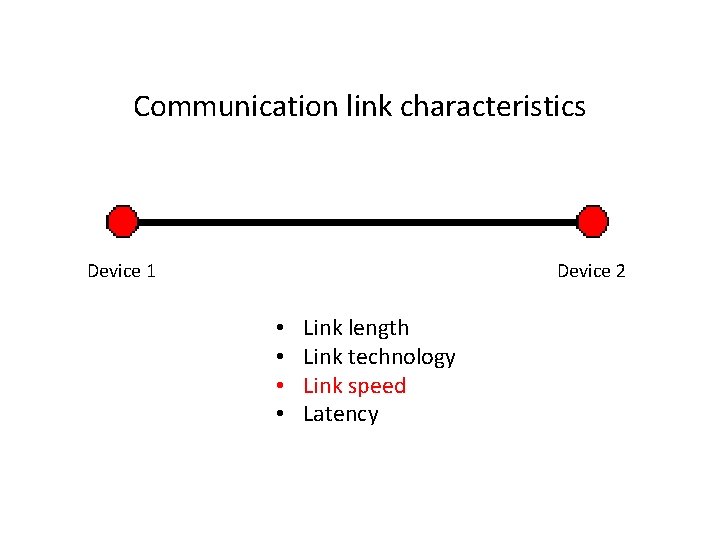 Communication link characteristics Device 1 Device 2 • • Link length Link technology Link