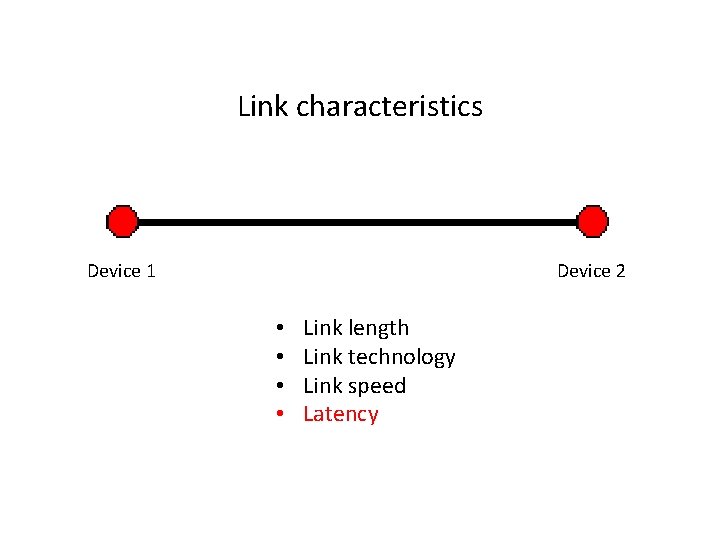 Link characteristics Device 1 Device 2 • • Link length Link technology Link speed