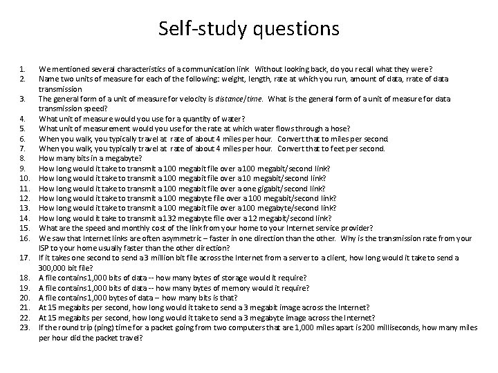 Self-study questions 1. 2. 3. 4. 5. 6. 7. 8. 9. 10. 11. 12.