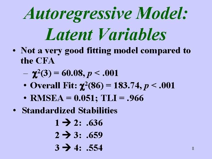 Autoregressive Model: Latent Variables • Not a very good fitting model compared to the