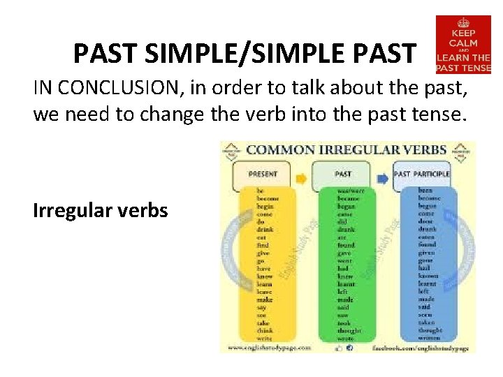 PAST SIMPLE/SIMPLE PAST IN CONCLUSION, in order to talk about the past, we need