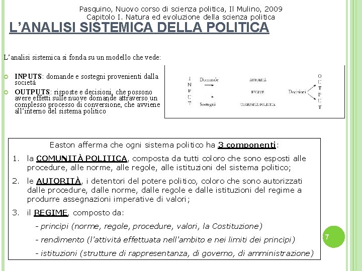 Pasquino, Nuovo corso di scienza politica, Il Mulino, 2009 Capitolo I. Natura ed evoluzione