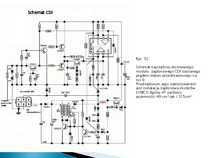 Schemat CDI Rys 52 Schemat najczęściej stosowanego modułu zapłonowego CDI zasilanego prądem stałym przedstawionego